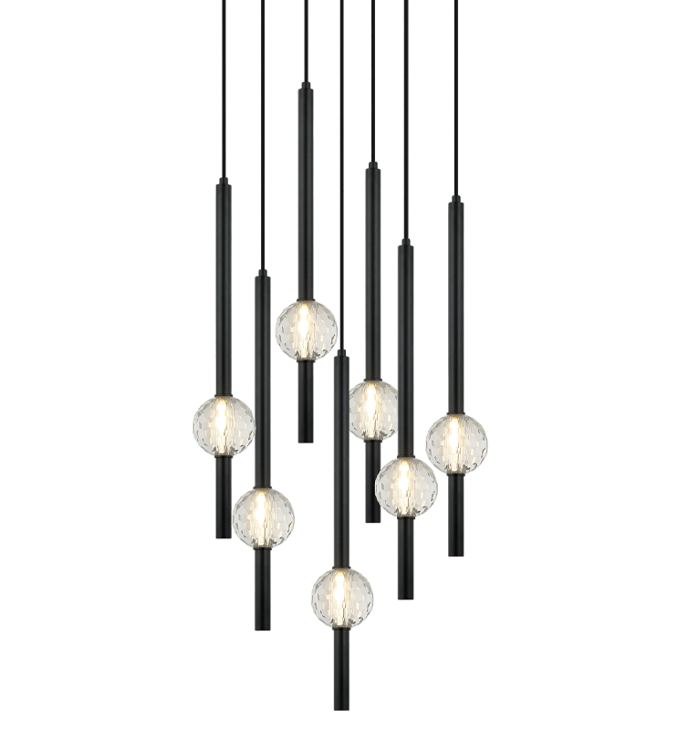 Steel Rod with Clear Honey Comb Crystal Globe Chandelier / Pendant