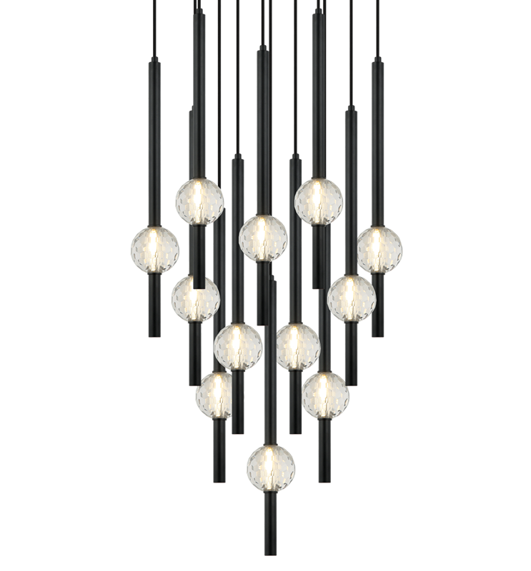 Steel Rod with Clear Honey Comb Crystal Globe Chandelier / Pendant