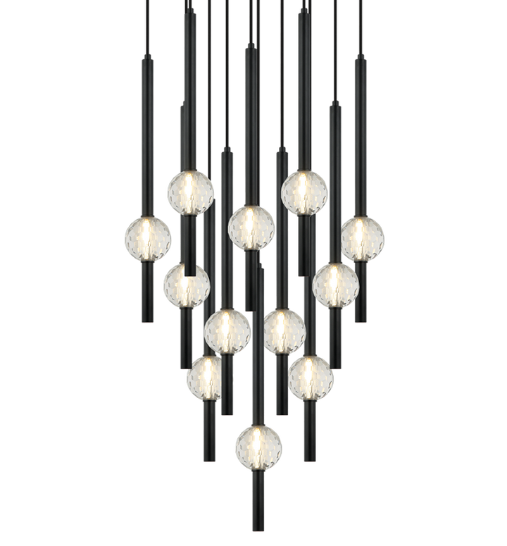 Steel Rod with Clear Honey Comb Crystal Globe Chandelier / Pendant