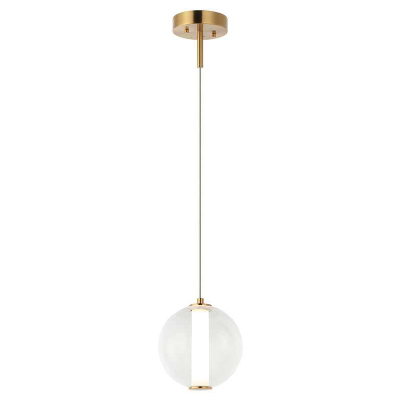 Belange - LED Steel Frame with Clear Glass and White Acrylic Diffuser Pendant in Aged Gold Brass by Matteo Lighting