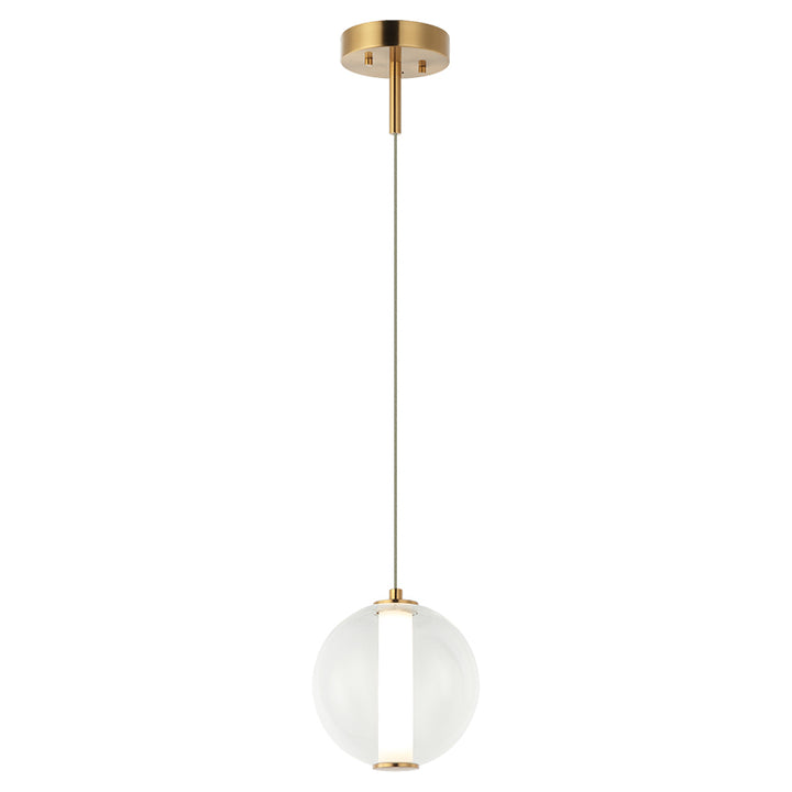 Belange - LED Steel Frame with Clear Glass and White Acrylic Diffuser Pendant in Aged Gold Brass by Matteo Lighting