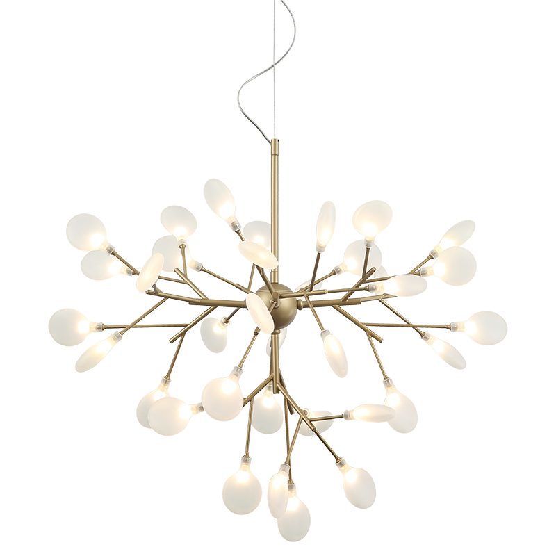 Hydragea Bloom - Steel Branch Arm with White Petal Diffusers Chandelier in Gold by Matteo Lighting