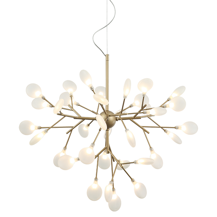 Hydragea Bloom - Steel Branch Arm with White Petal Diffusers Chandelier in Gold by Matteo Lighting