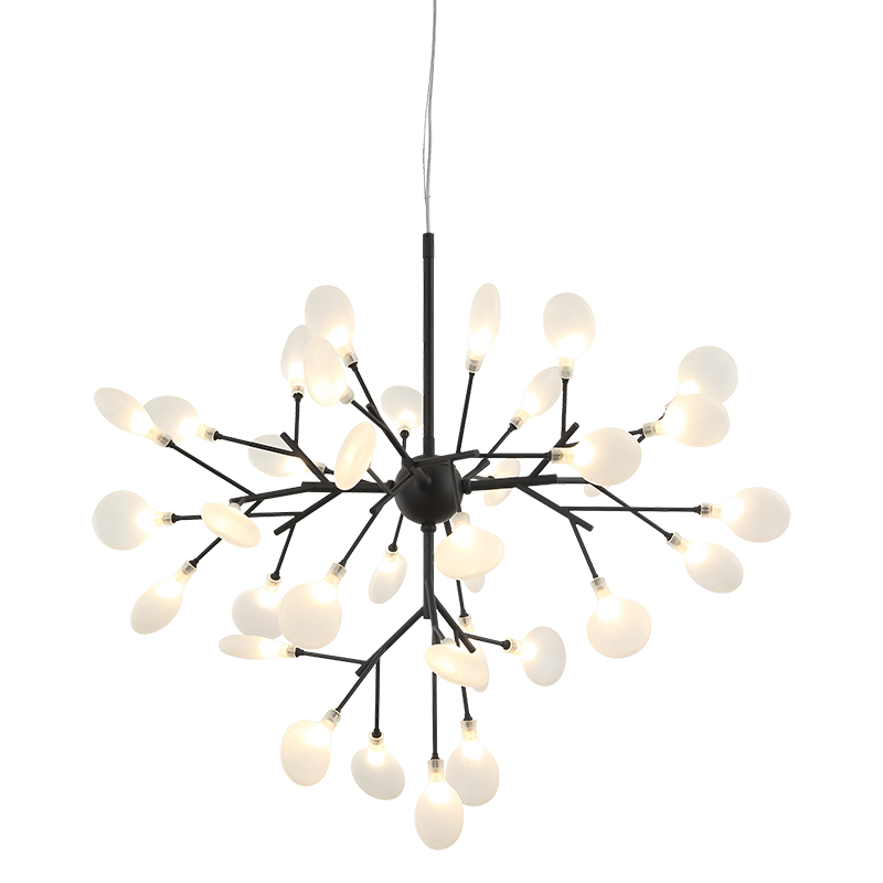 Hydragea Bloom - Steel Branch Arm with White Petal Diffusers Chandelier in Matte Black by Matteo Lighting