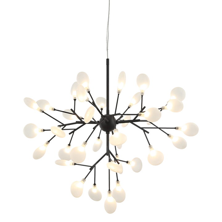 Hydragea Bloom - Steel Branch Arm with White Petal Diffusers Chandelier in Matte Black by Matteo Lighting