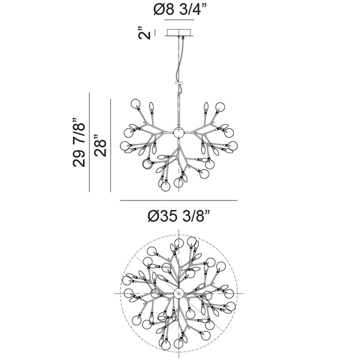 Steel Branch Arm with White Petal Diffusers Chandelier