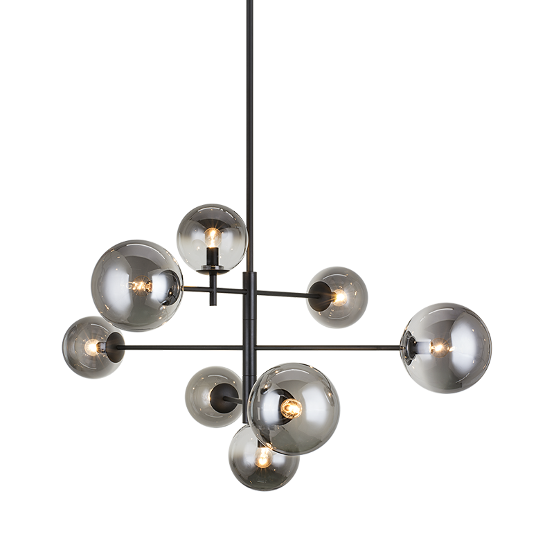 Steel Frame with Tinted Glass Globe Chandelier