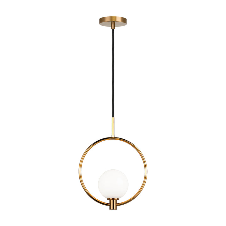 Steel Ring Frame with Opal Glass Globe Shade Adjustable Pendant