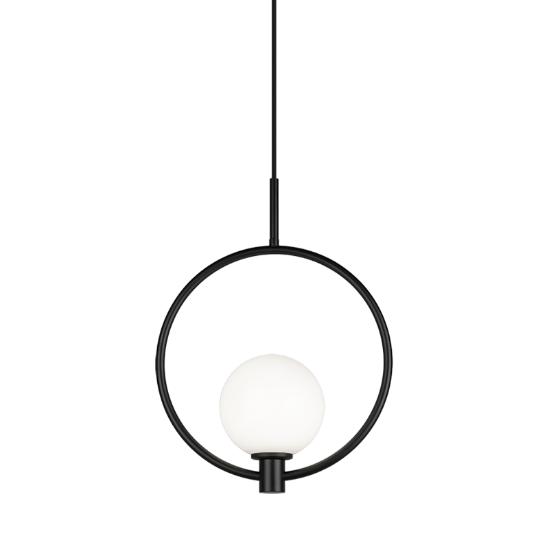 Averley - Steel Ring Frame with Opal Glass Globe Shade Adjustable Pendant in Black by Matteo Lighting