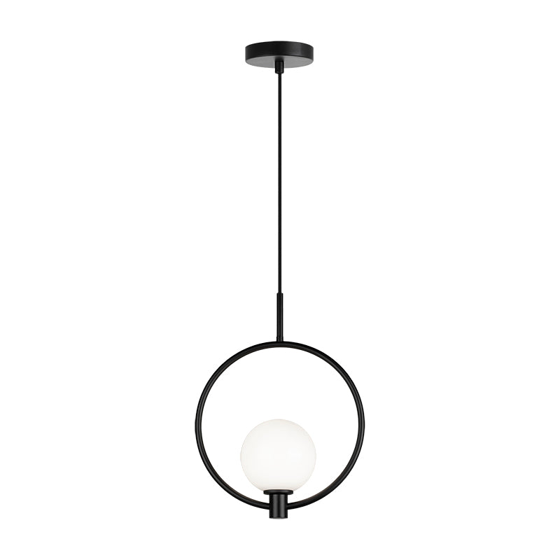 Steel Ring Frame with Opal Glass Globe Shade Adjustable Pendant