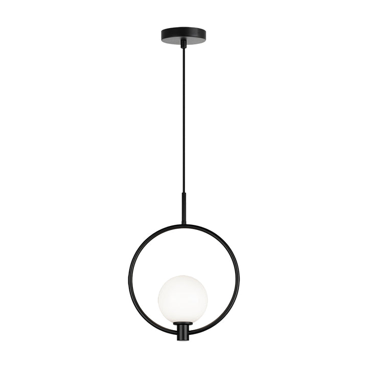 Steel Ring Frame with Opal Glass Globe Shade Adjustable Pendant