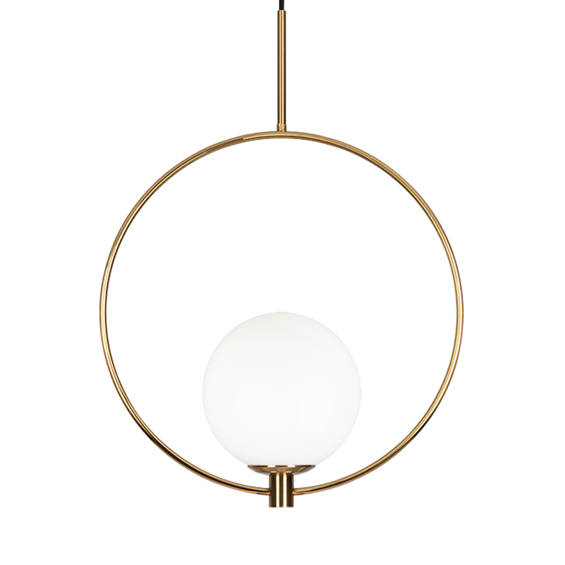 Averley - Steel Ring Frame with Opal Glass Globe Shade Adjustable Pendant in Aged Gold Brass by Matteo Lighting