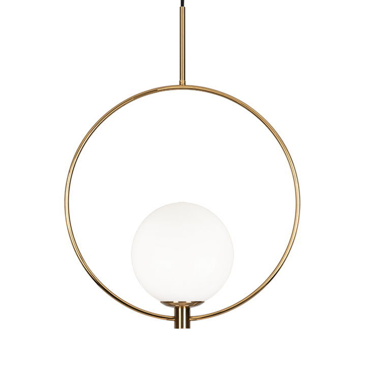 Averley - Steel Ring Frame with Opal Glass Globe Shade Adjustable Pendant in Aged Gold Brass by Matteo Lighting