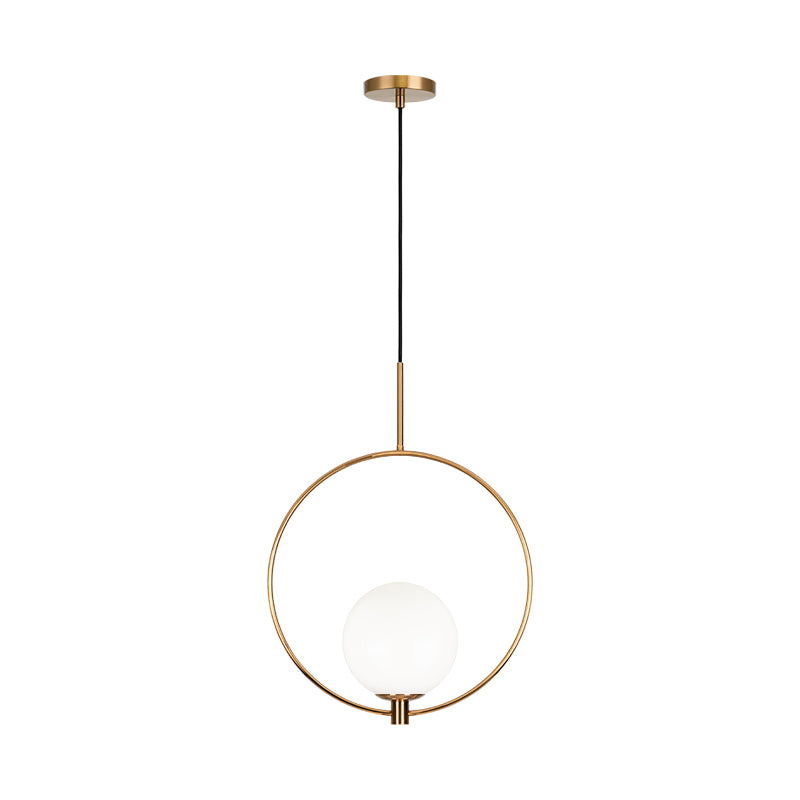 Steel Ring Frame with Opal Glass Globe Shade Adjustable Pendant