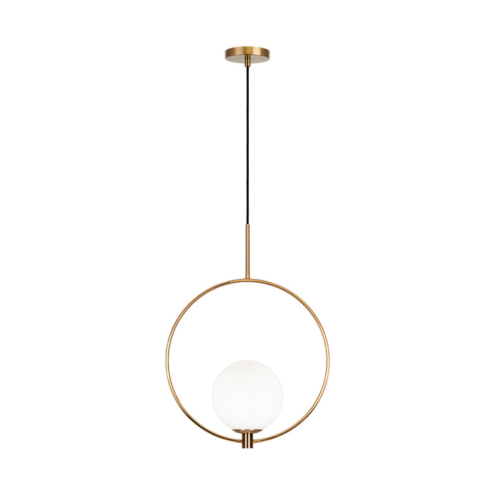 Steel Ring Frame with Opal Glass Globe Shade Adjustable Pendant