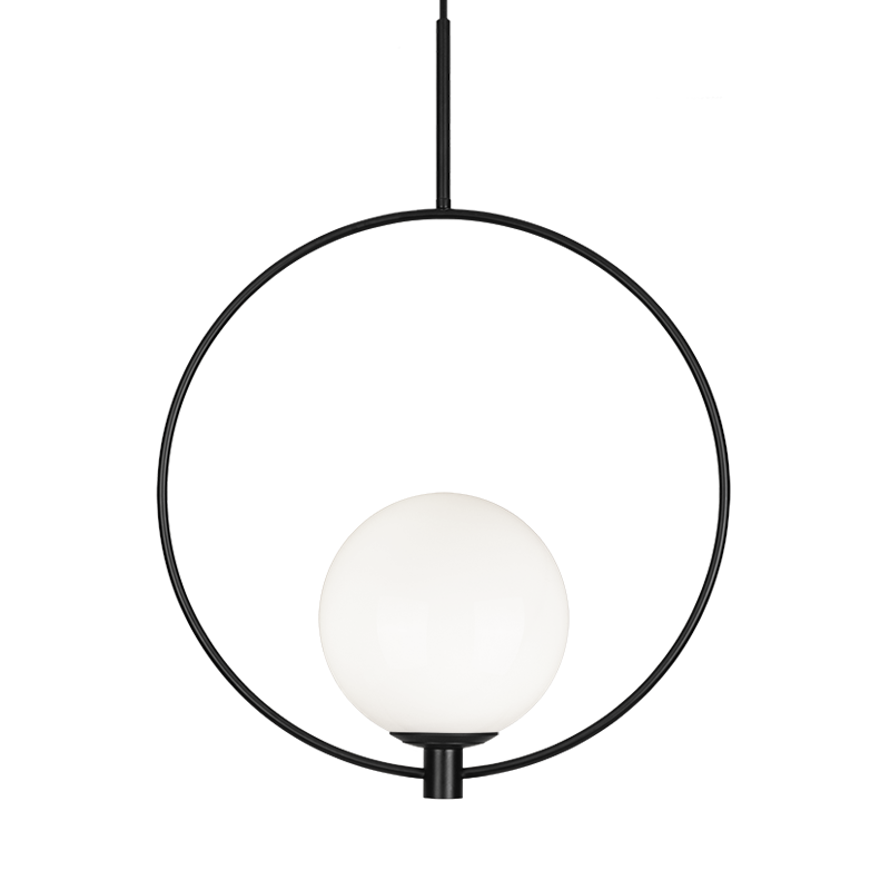 Averley - Steel Ring Frame with Opal Glass Globe Shade Adjustable Pendant in Black by Matteo Lighting