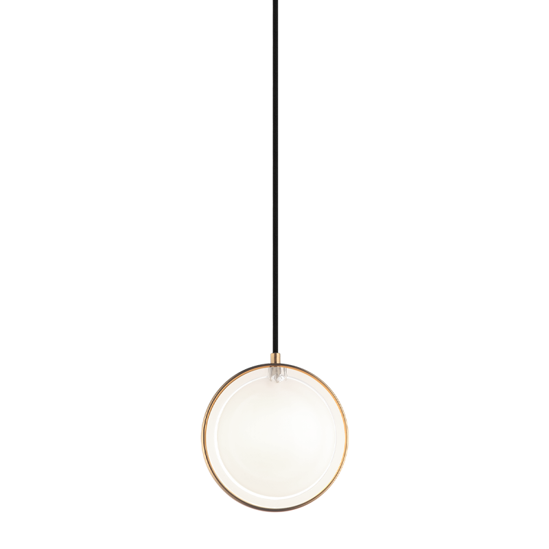 Steel Ring Frame with Opal and Clear Glass Shade Single Pendant