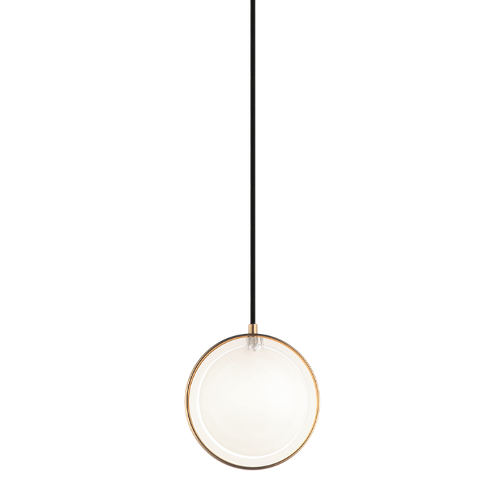 Steel Ring Frame with Opal and Clear Glass Shade Single Pendant