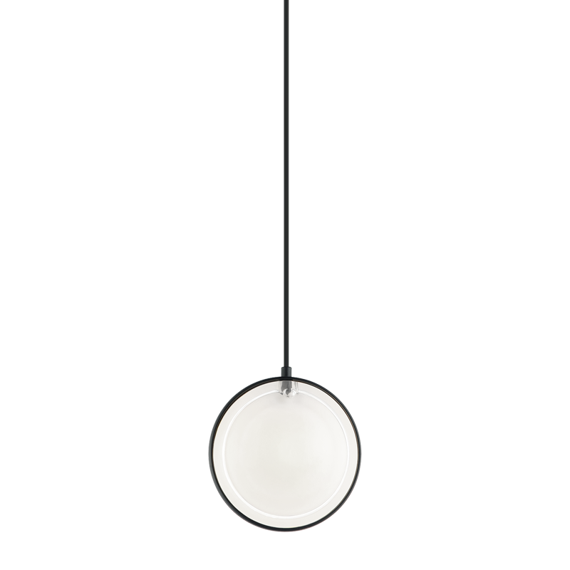 Steel Ring Frame with Opal and Clear Glass Shade Single Pendant