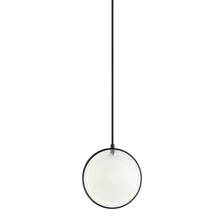 Steel Ring Frame with Opal and Clear Glass Shade Single Pendant