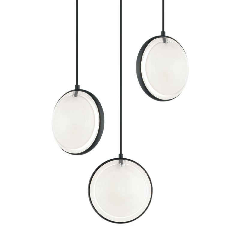 Steel Ring Frame with Opal and Clear Glass Shade Multi Pendant