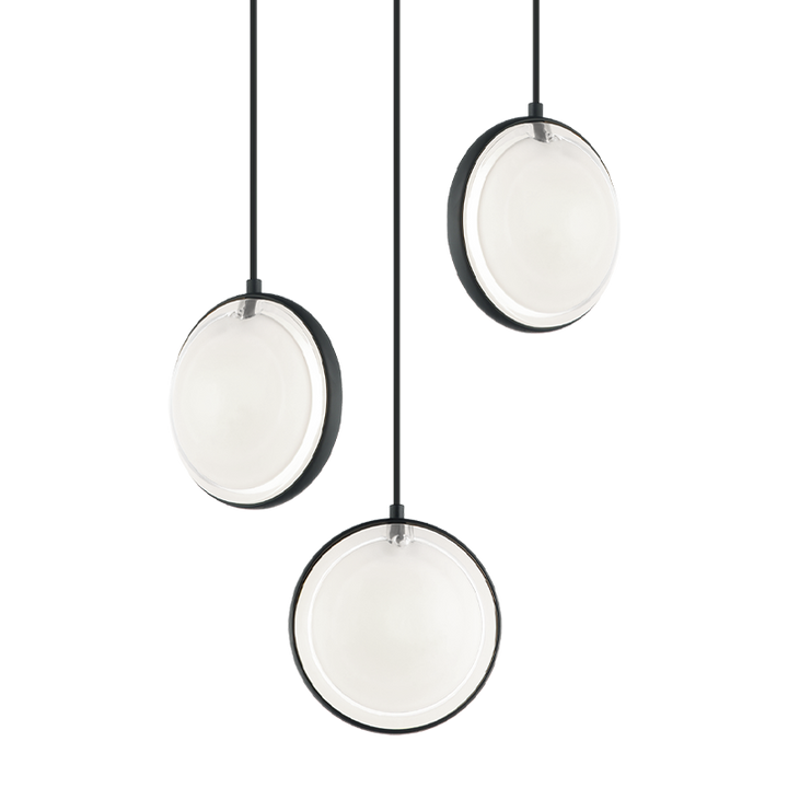 Steel Ring Frame with Opal and Clear Glass Shade Multi Pendant