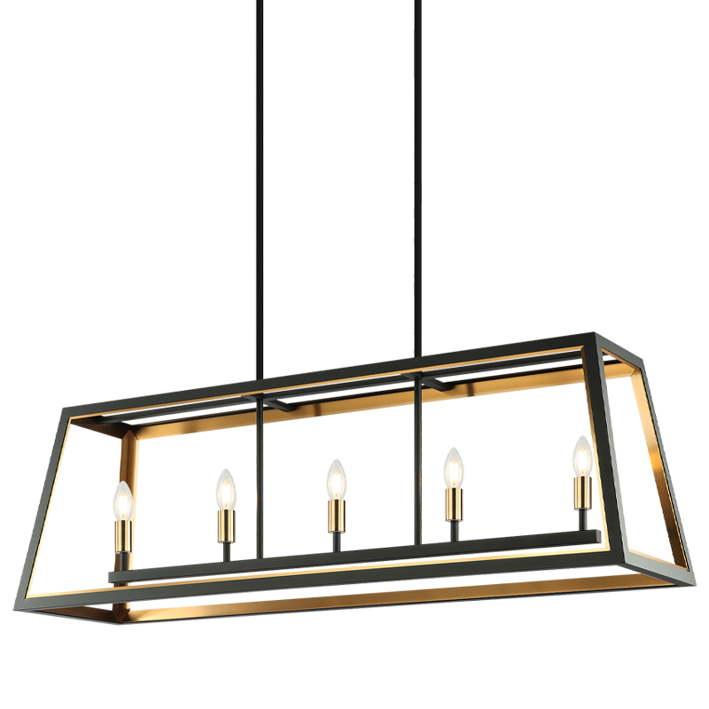Steel Open Air Two Tone Frame Linear Chandelier