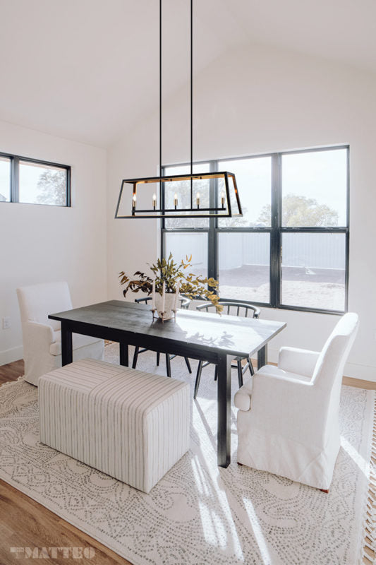 Steel Open Air Two Tone Frame Linear Chandelier