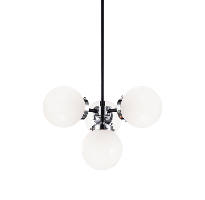 Steel Frame with Glass Globe Chandelier in Black and Chrome with Opal Glass by Matteo Lighting