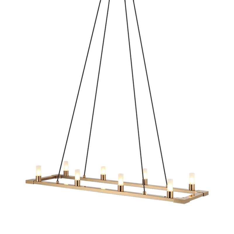 Steel Rectangular Frame with Opal Glass Shade Chandelier