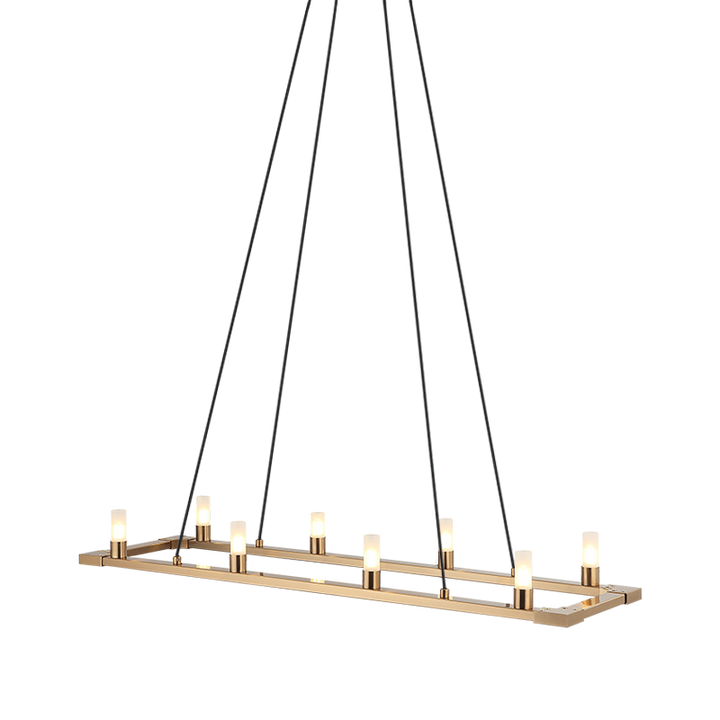 Steel Rectangular Frame with Opal Glass Shade Chandelier