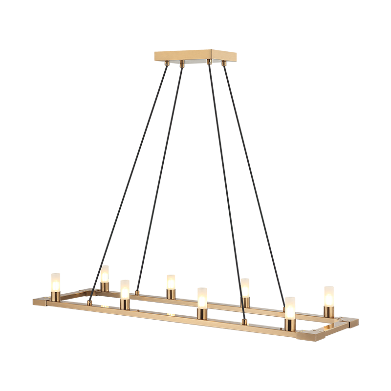 Steel Rectangular Frame with Opal Glass Shade Chandelier