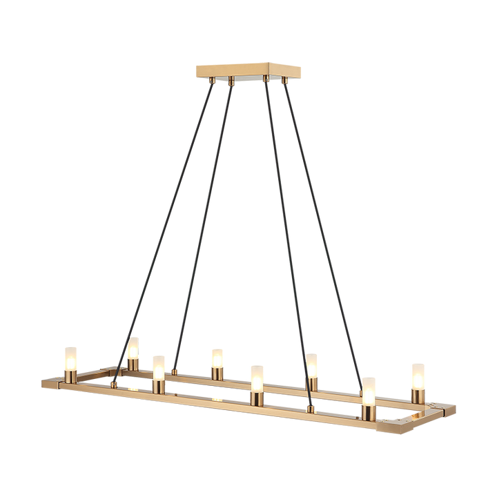Steel Rectangular Frame with Opal Glass Shade Chandelier
