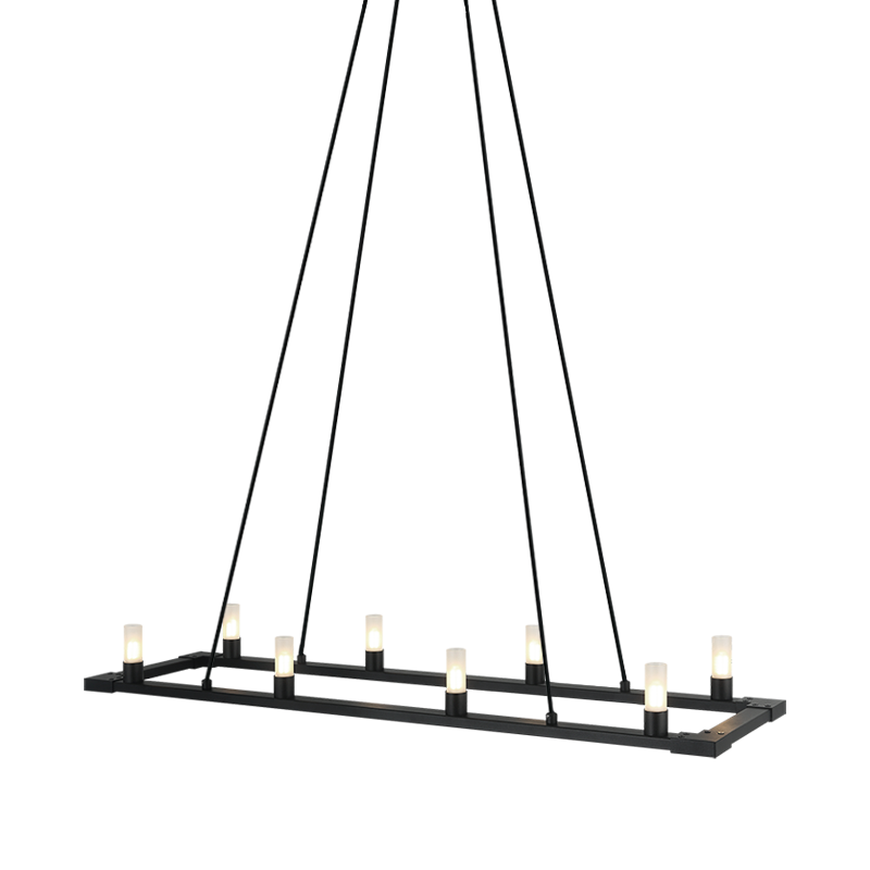 Steel Rectangular Frame with Opal Glass Shade Chandelier
