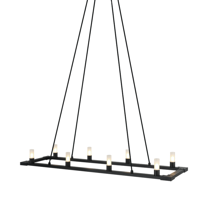 Steel Rectangular Frame with Opal Glass Shade Chandelier