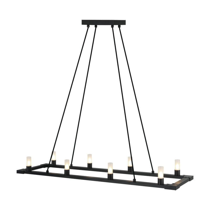 Steel Rectangular Frame with Opal Glass Shade Chandelier
