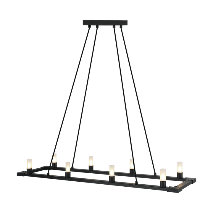 Steel Rectangular Frame with Opal Glass Shade Chandelier