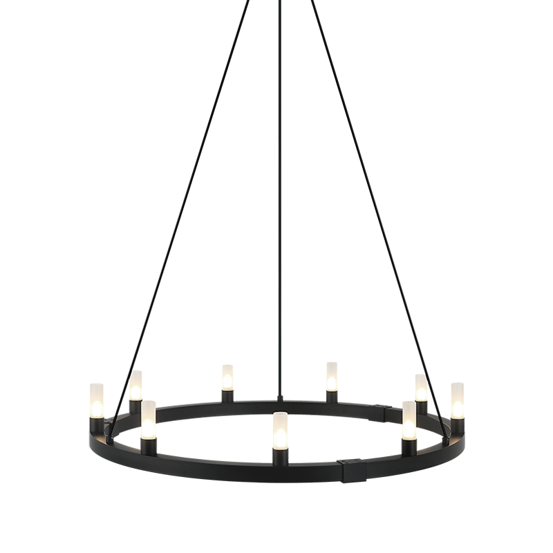 Steel Ring Frame with Opal Glass Shade Single Tier Chandelier