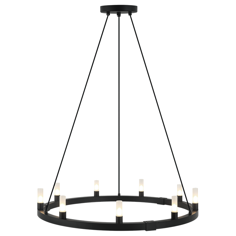 Steel Ring Frame with Opal Glass Shade Single Tier Chandelier
