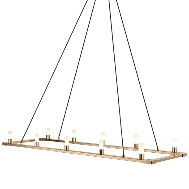 Steel Rectangular Frame with Opal Glass Shade Chandelier