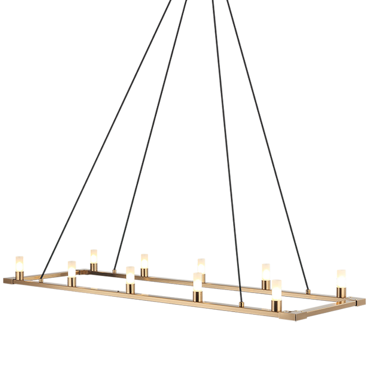 Steel Rectangular Frame with Opal Glass Shade Chandelier