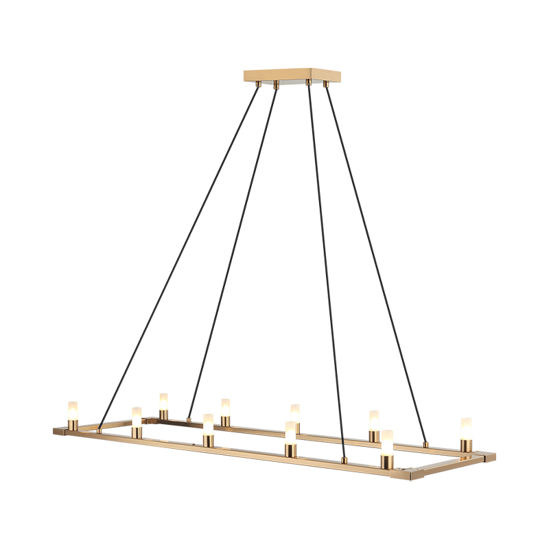 Steel Rectangular Frame with Opal Glass Shade Chandelier