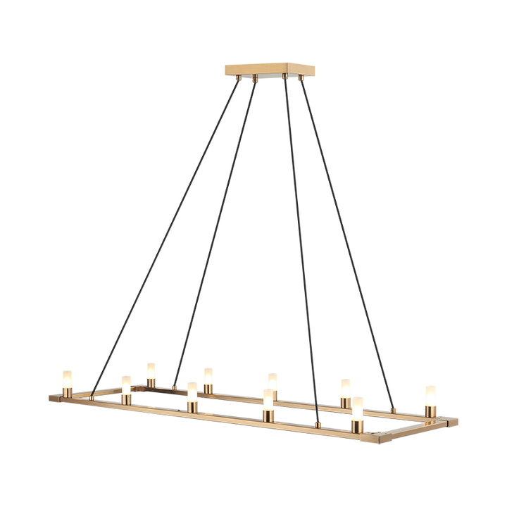 Steel Rectangular Frame with Opal Glass Shade Chandelier