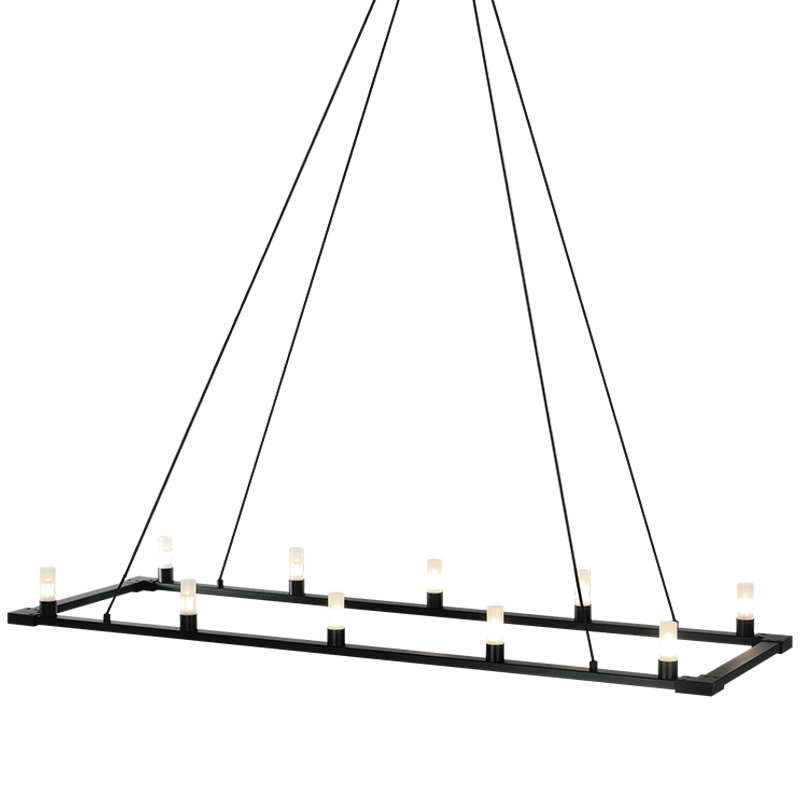 Steel Rectangular Frame with Opal Glass Shade Chandelier