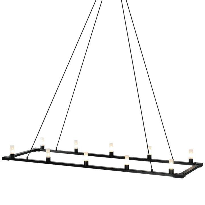 Steel Rectangular Frame with Opal Glass Shade Chandelier