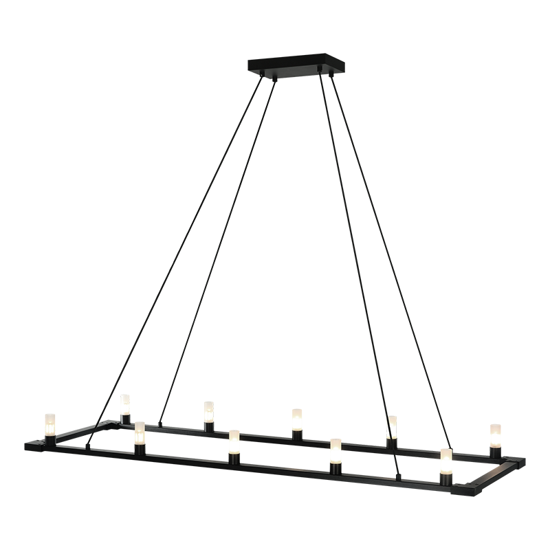 Steel Rectangular Frame with Opal Glass Shade Chandelier
