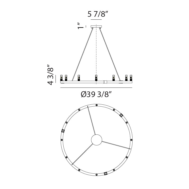 Steel Ring Frame with Opal Glass Shade Single Tier Chandelier