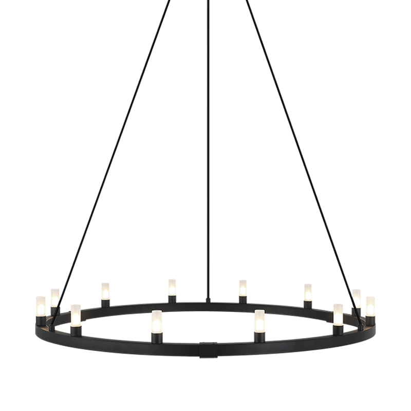 Steel Ring Frame with Opal Glass Shade Single Tier Chandelier