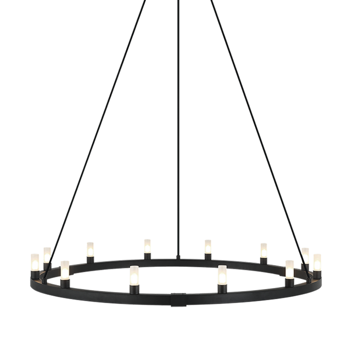 Steel Ring Frame with Opal Glass Shade Single Tier Chandelier