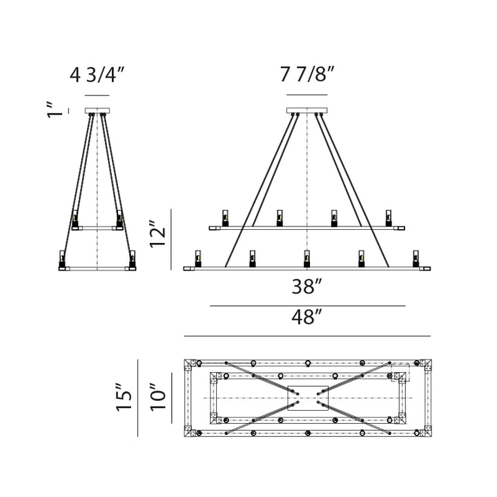 Steel Rectangular Frame with Opal Glass Shade Two Tier Chandelier